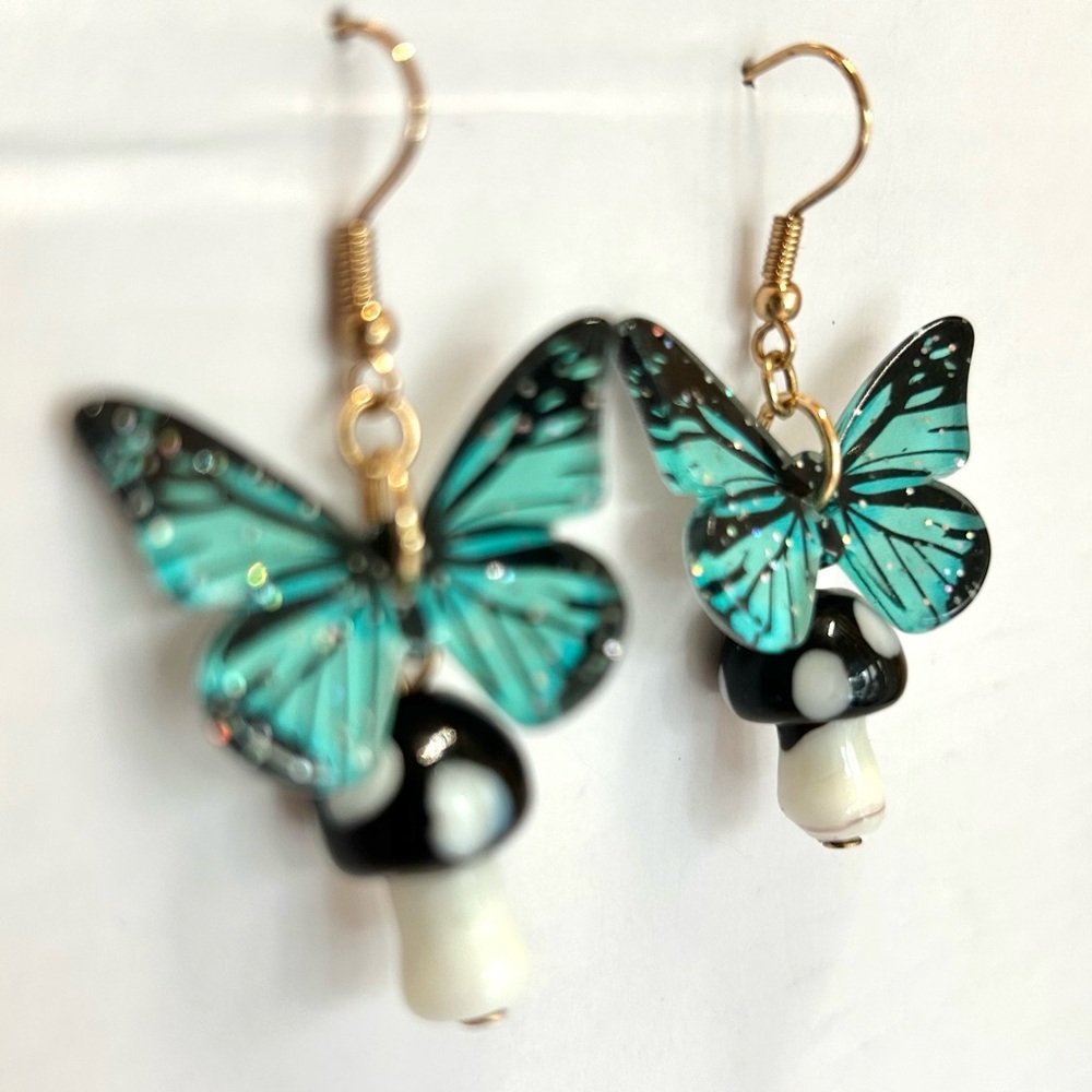⭐️ Butterfly and Mushroom Earrings - Cottage Core 🌟